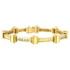 Vintage 1980s Gold Römische Säulen Armband mit Diamanten