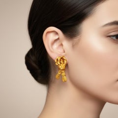 Vintage 1980s Gold-Tone Knot and Tassel Statement Earrings