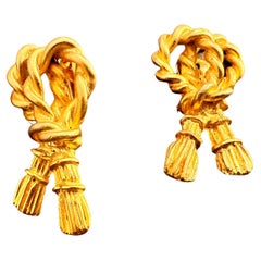 Vintage 1980er Gold-Ton Knoten und Quaste Statement-Ohrringe
