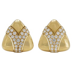 Vintage 1980s Gold Triangle Earrings with Diamonds