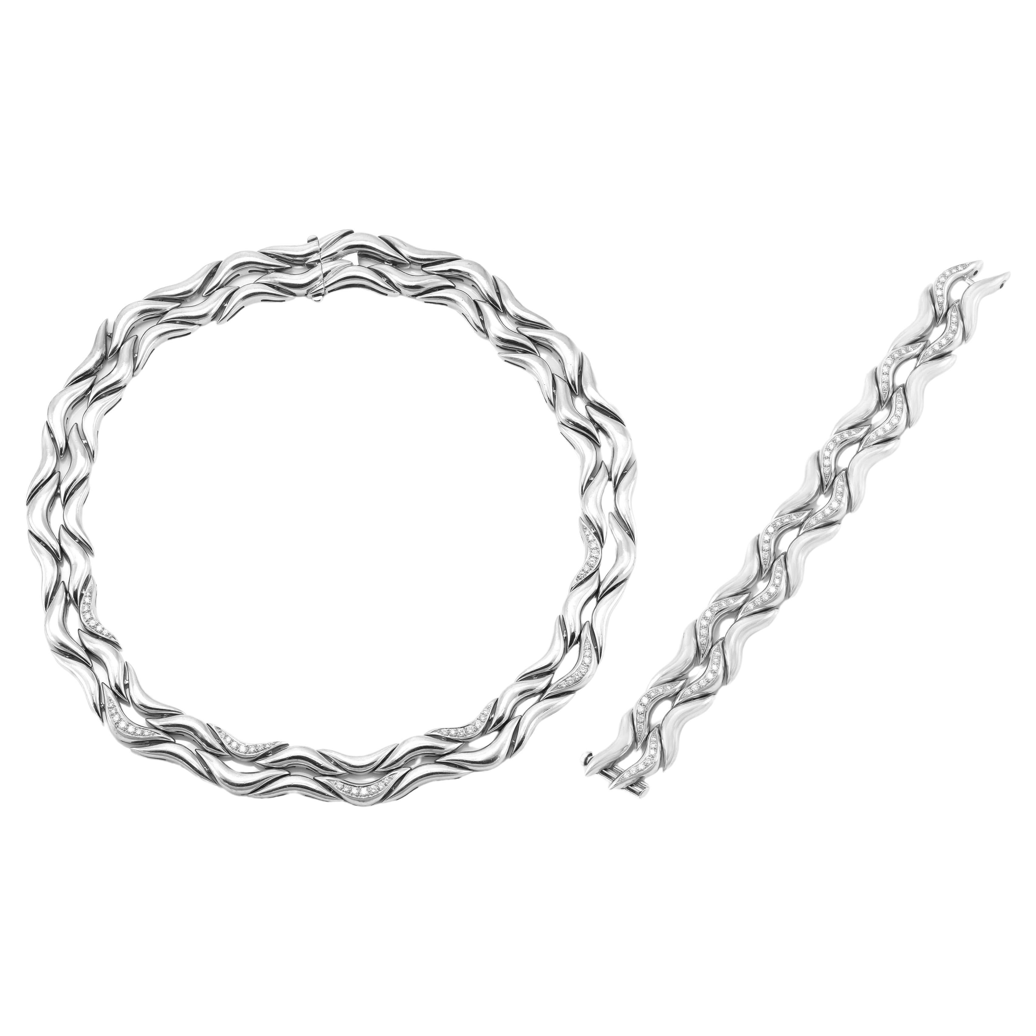 Vintage 1980s Gubelin White Gold and Diamond Necklace and Bracelet Set