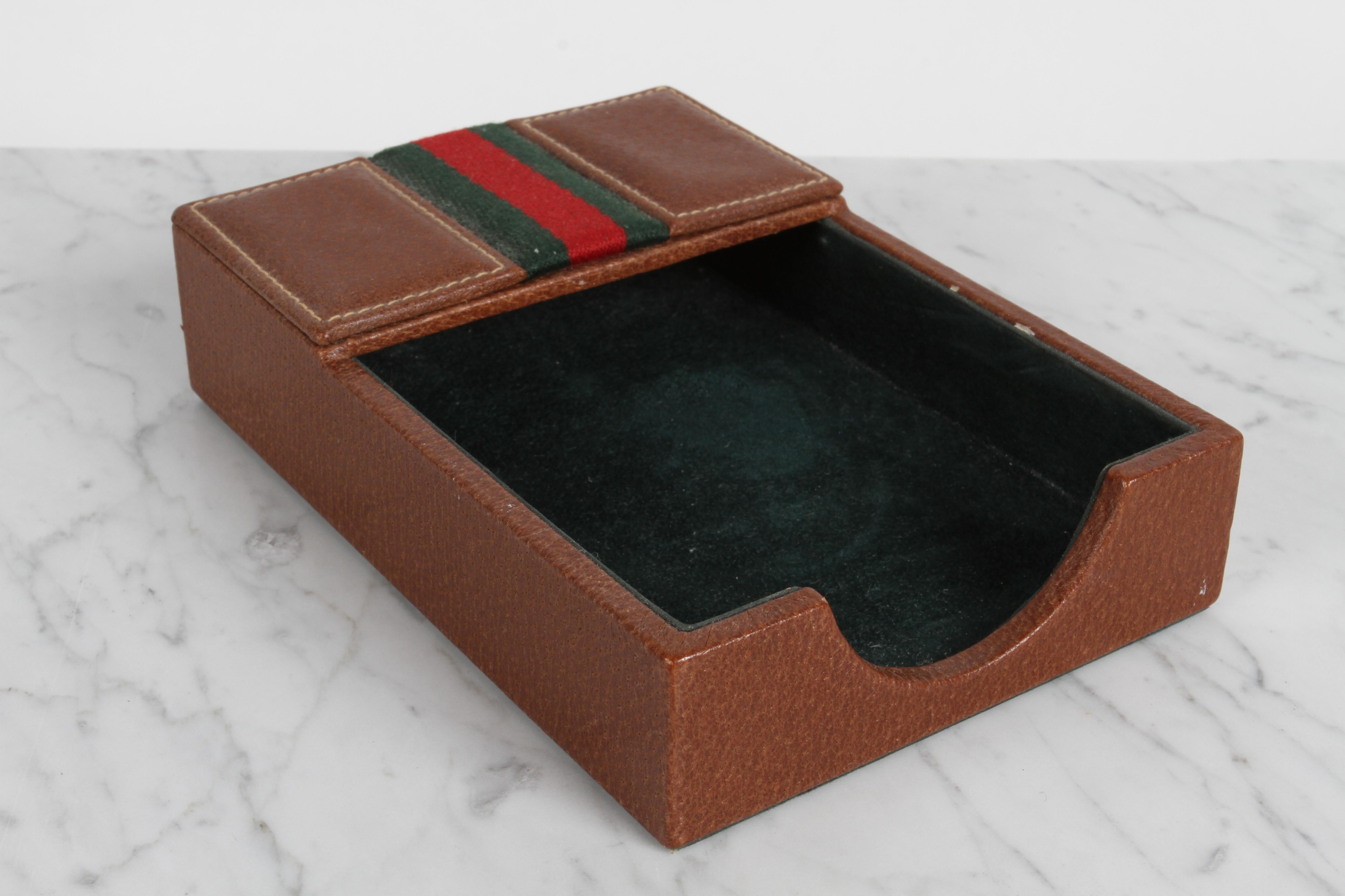 Ceramic Vintage 1980s Gucci Desk Set Accessories - Leather Pen + Paper Holder & Tray For Sale