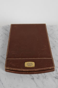 Vintage 1980s Gucci Saddle Leather Note Pad with Gold / Silver Double GG Logo