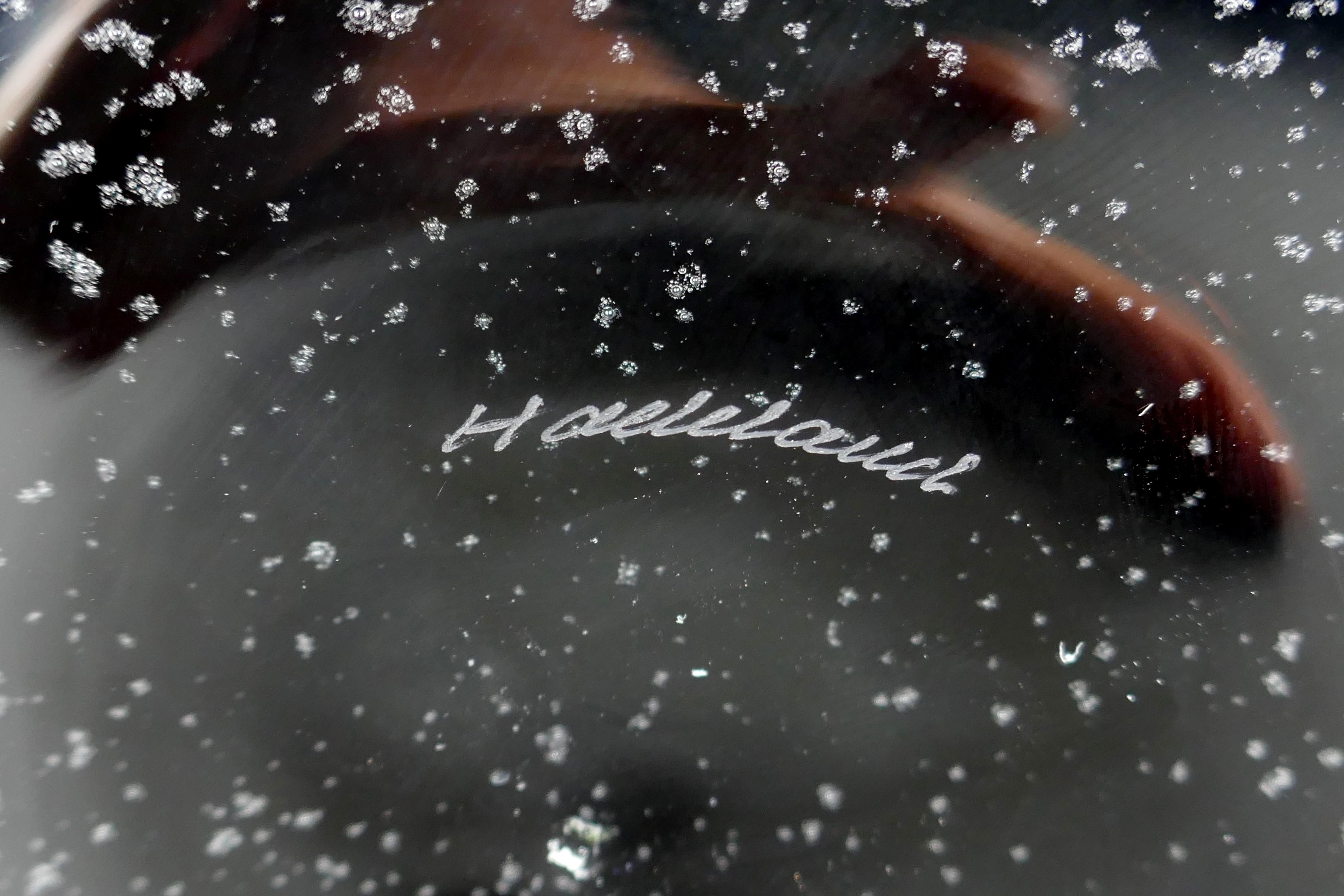 Vintage 1980s Hadeland Glassverk Noruega Arte Negro Vidrio Controlado Bubble Bowl en venta 2