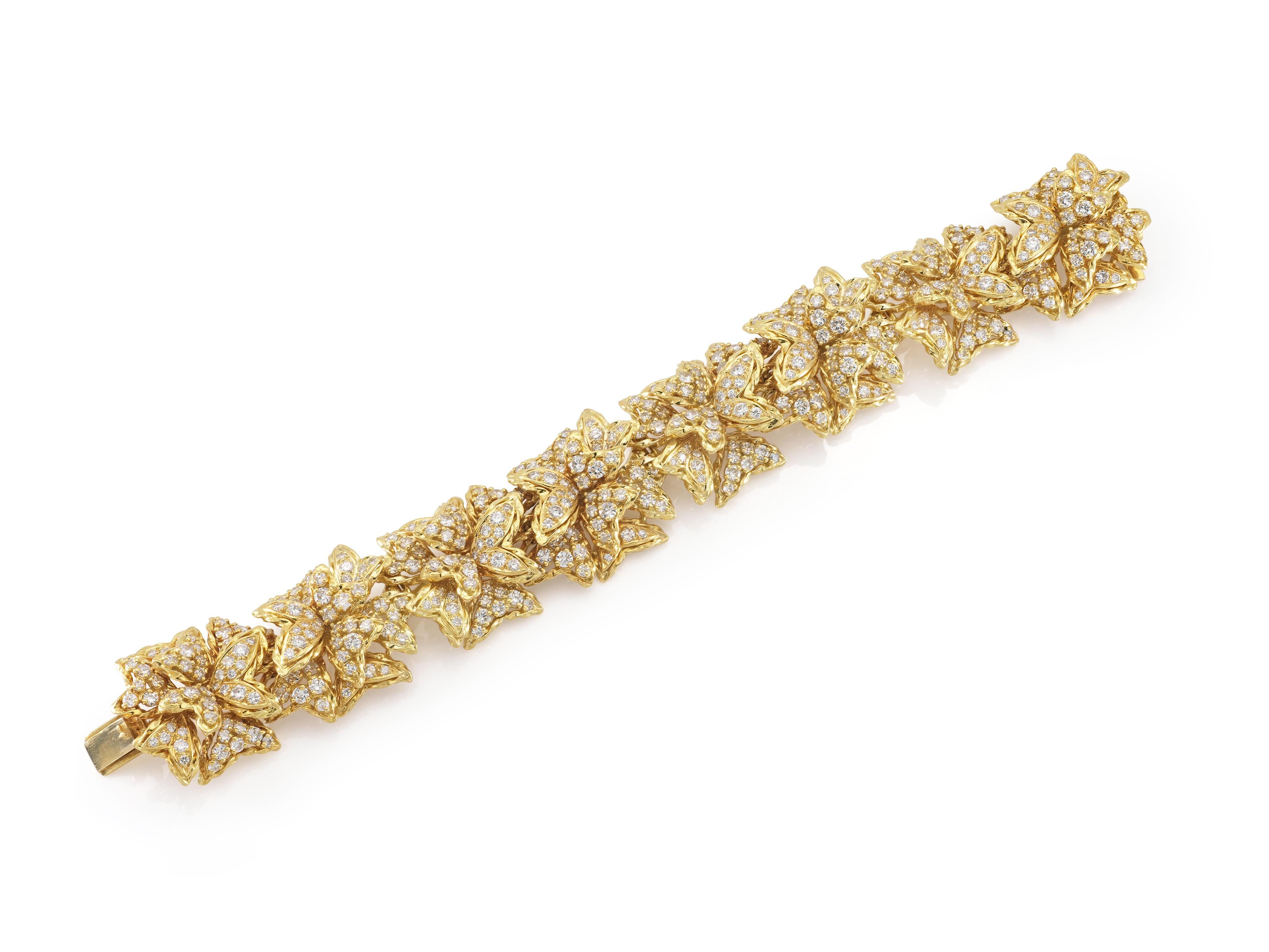 Finely crafted in 18k yellow gold with Round Brilliant cut Diamonds weighing a total of 24.16 carats.
Signed by Hammerman Brothers
Circa 1980s
Size 8 inches