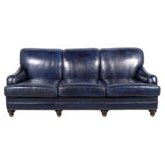 Vintage 1980's Hancock & Moore Navy Ledersofa: Vintage English-Style Elegance