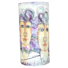 Vintage 1980s Hand Painted Ceramic Vase