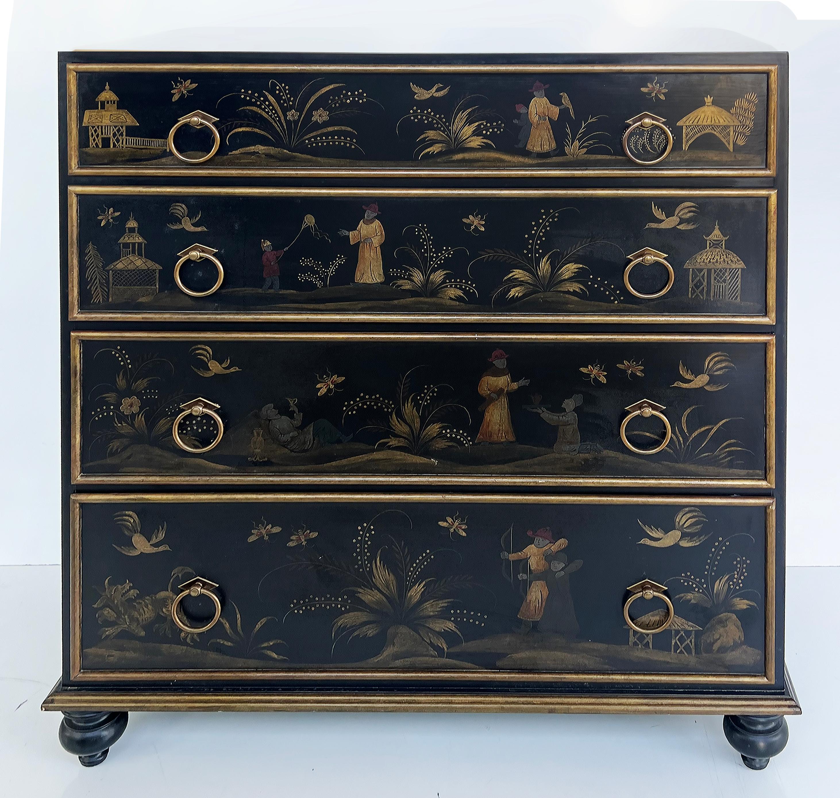Hand-Painted Vintage 1980s Hand Painted Chinoiserie Cabinet Chest of Drawers