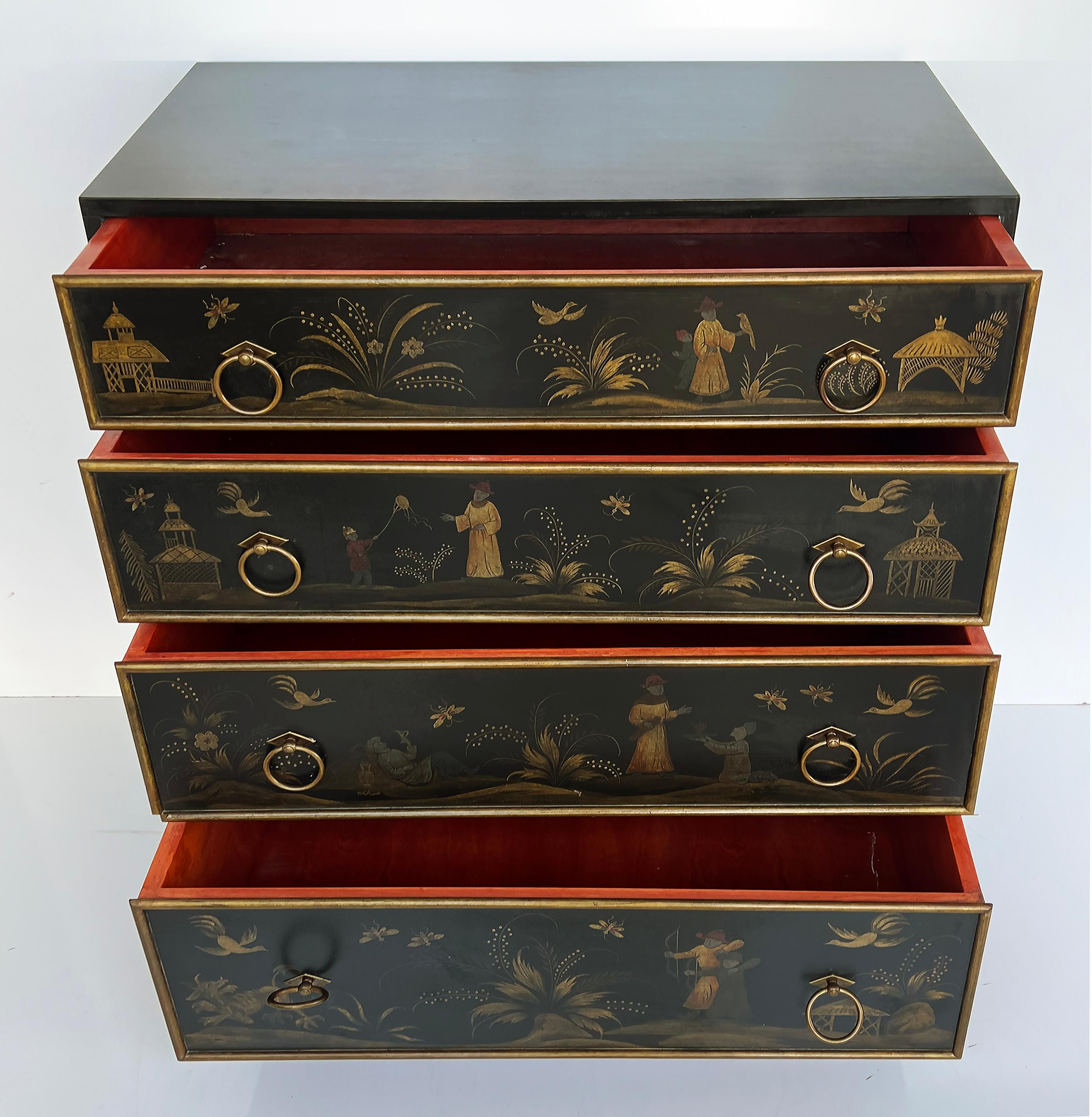 Vintage 1980s Hand Painted Chinoiserie Cabinet Chest of Drawers In Good Condition In Miami, FL