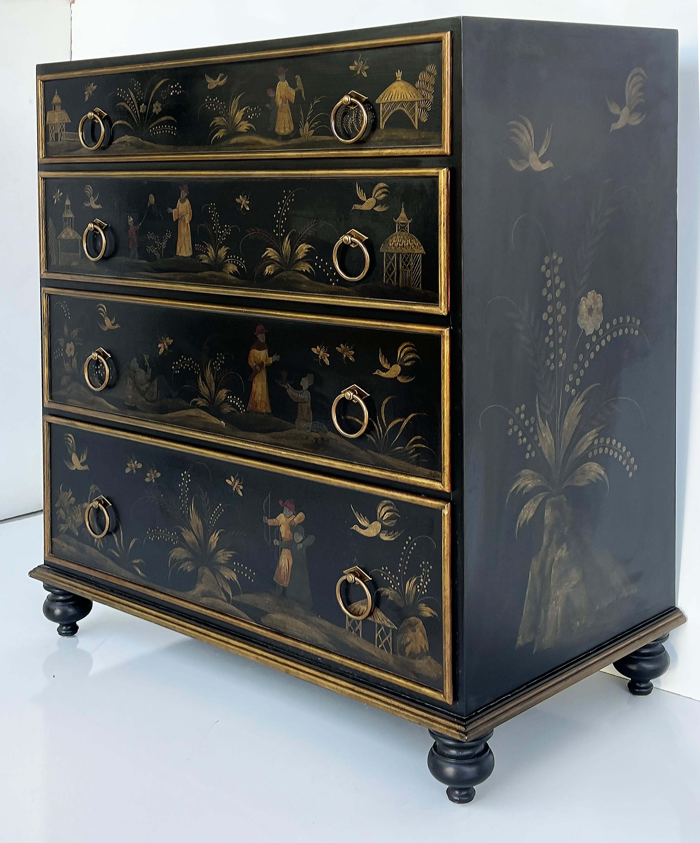 20th Century Vintage 1980s Hand Painted Chinoiserie Cabinet Chest of Drawers