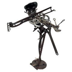 Vintage 1980s Handcrafted Scrap Metal Violinist Sculpture, Mechanical Anatomy
