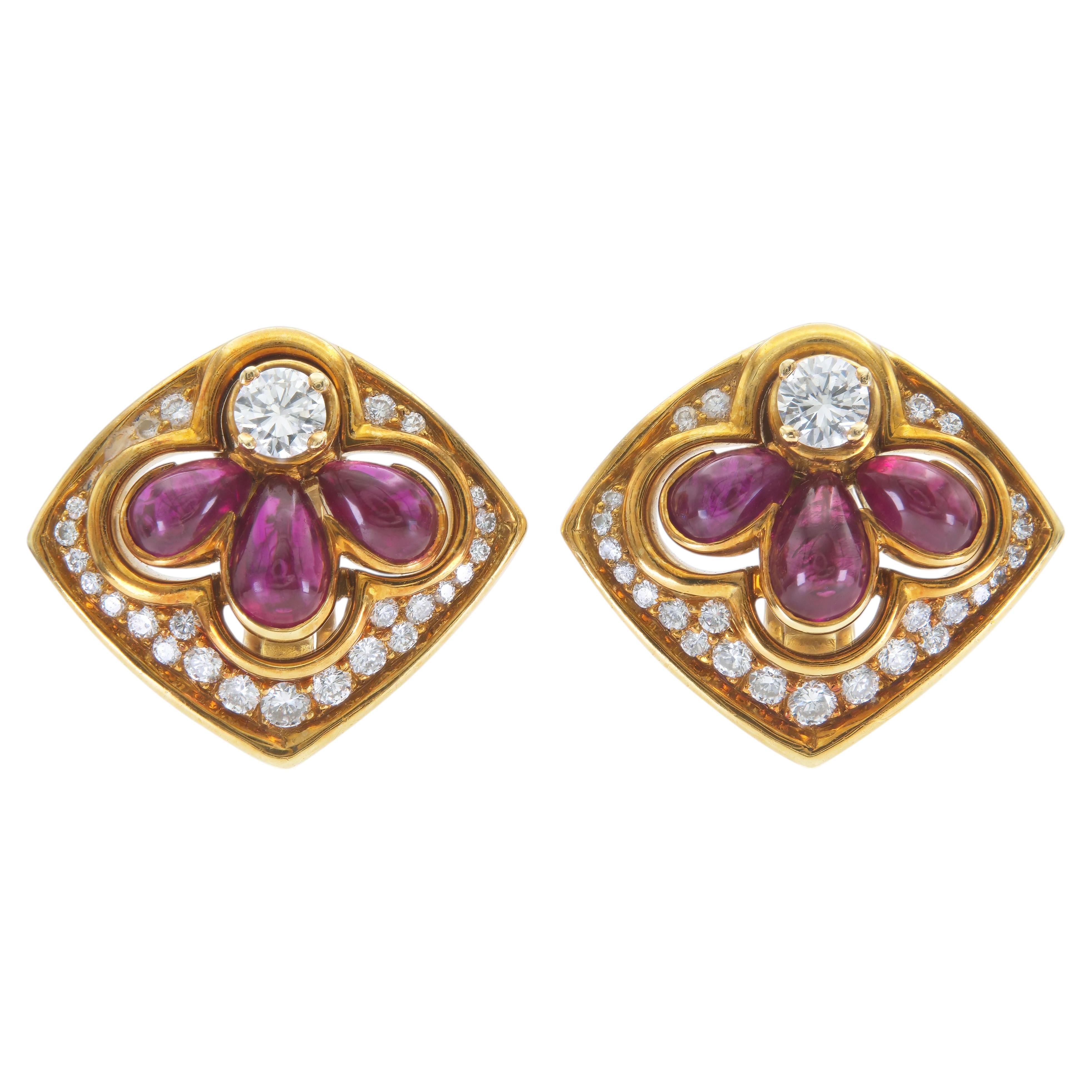 Vintage 1980s Harry Winston Ruby and Diamond Earrings