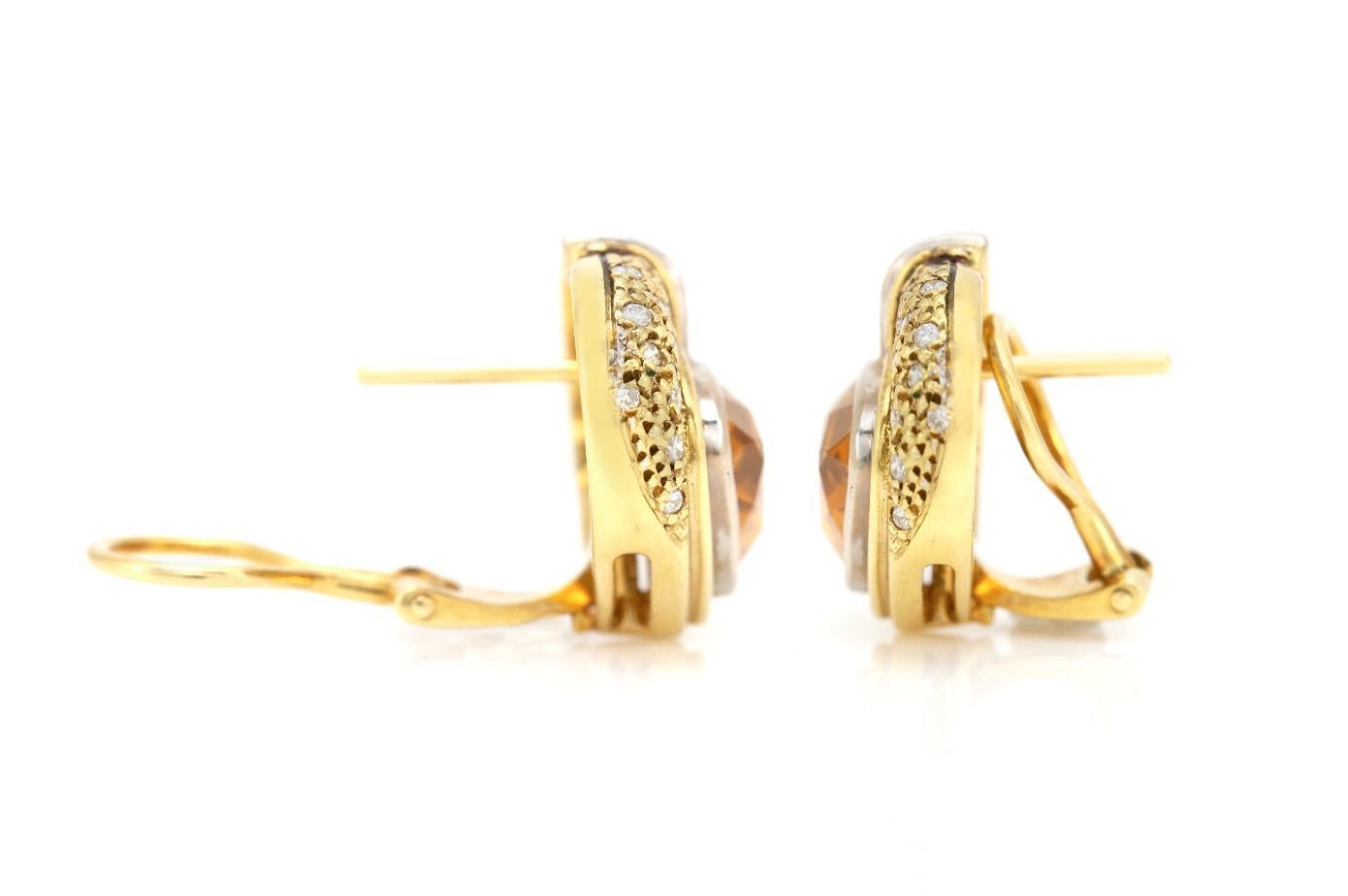 Vintage 1980s Heart Shaped Citrine Earrings with Diamonds In Good Condition For Sale In New York, NY