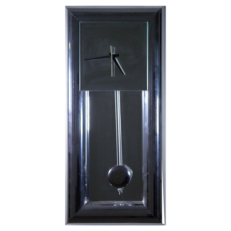 Vintage 1980''s Hollywood Regency Mirrored Wall Clock Accessory Art