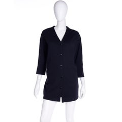 Vintage 1980s Isaac Mizrahi Fully Lined Black Wool Cardigan Sweater or Dress