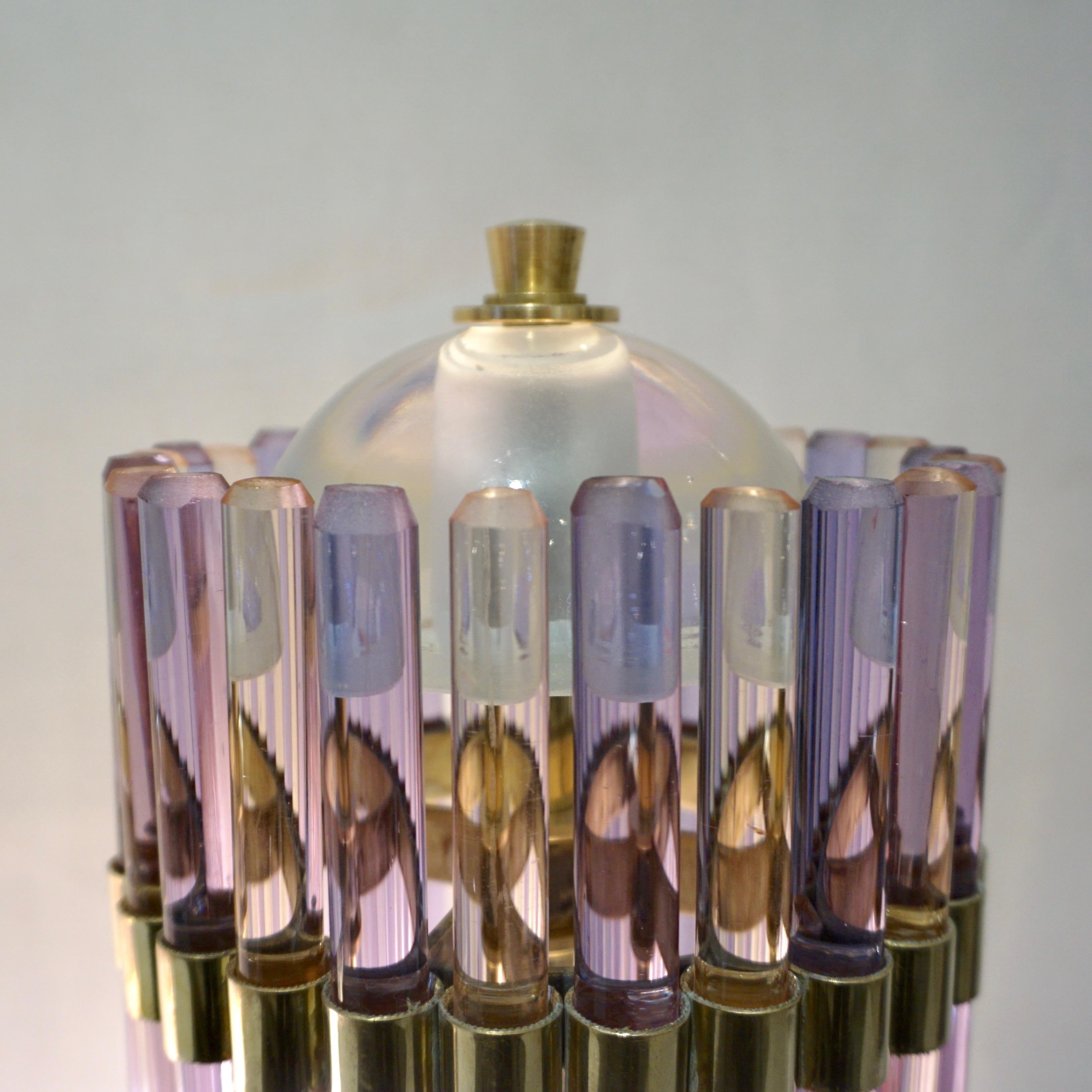Vintage 1980s Italian Pair of Brass & Alexandrite Purple Blue Murano Glass Lamps 9