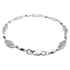 Vintage 1980's Italian Sterling Silver Oval Link Bracelet with Pavé Style Detail