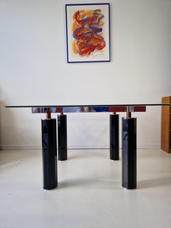 Vintage 1980s Italian Tempered Glass Dining Table Roche Bobois Style