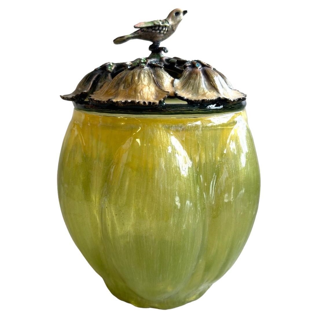 Vintage 1980’s Jay Strongwater Large Opaline Jar For Sale