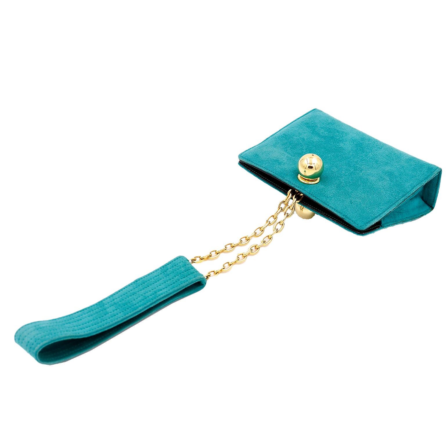 Jean Claude Jitrois - Sac de soirée vintage en daim vert sarcelle avec bracelet, années 1980 Pour femmes en vente