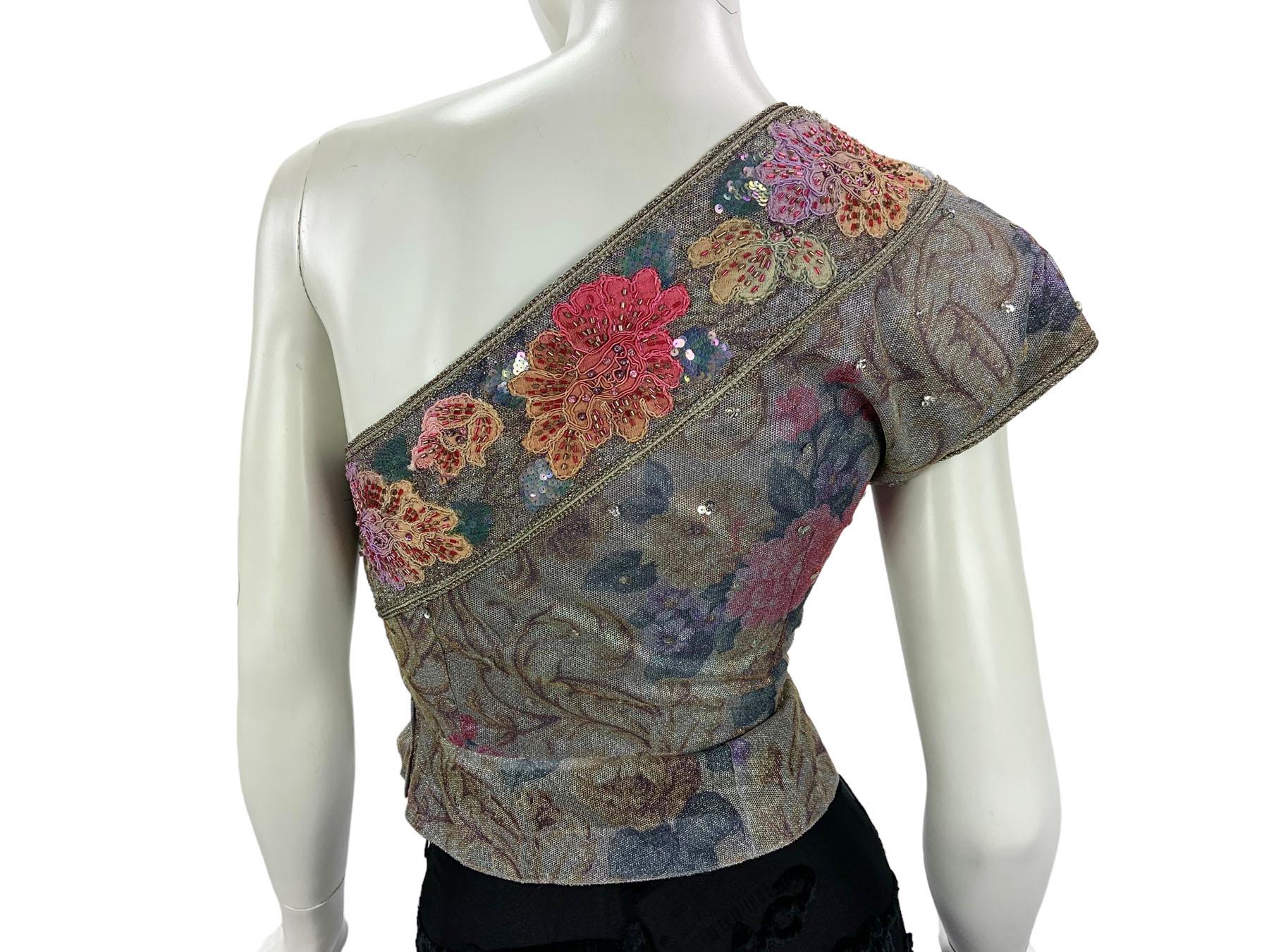 Gray Vintage 1980's Jean-Louis Scherrer Embroidered & Beaded Crop Top France For Sale