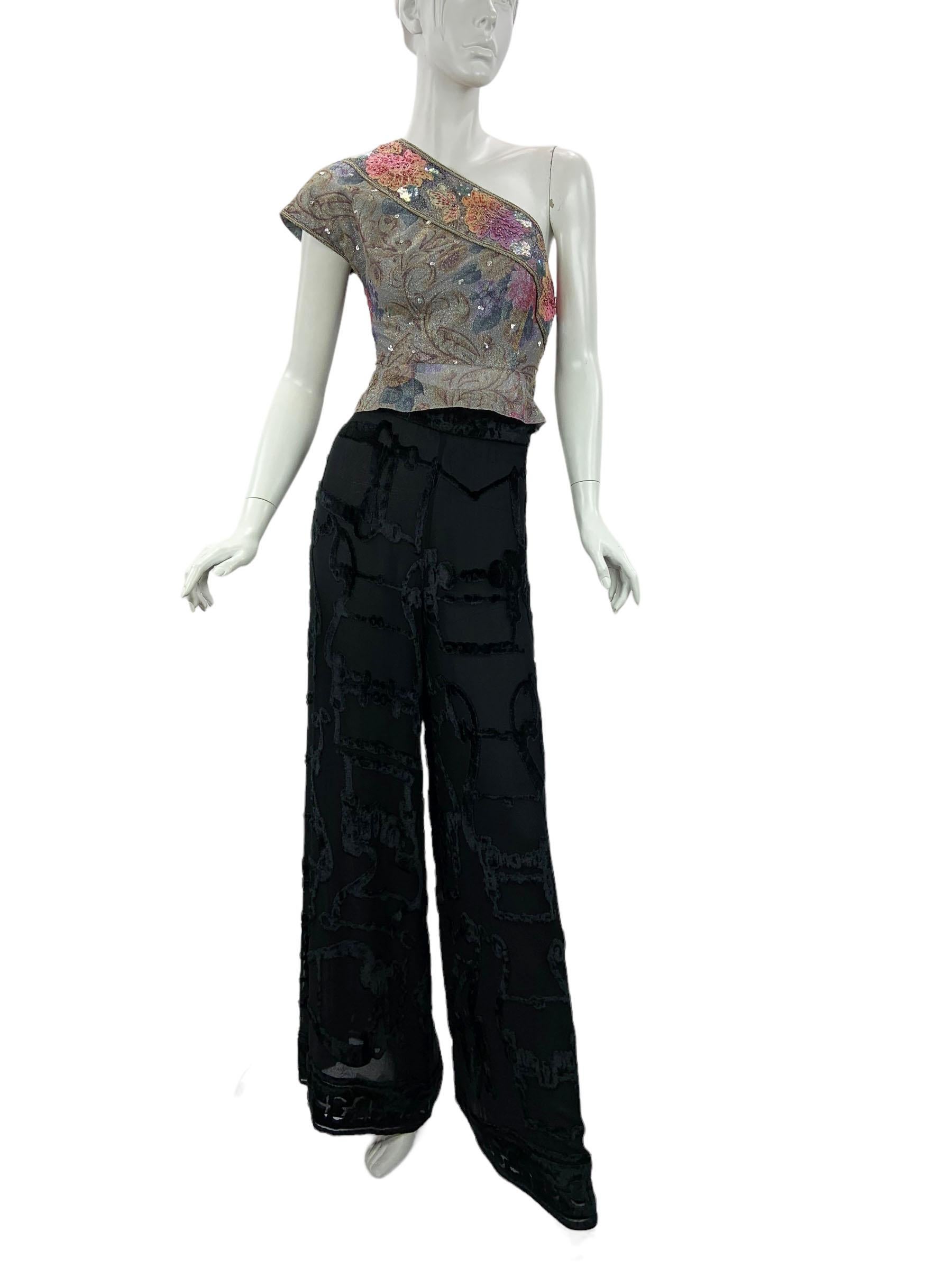 Women's Vintage 1980's Jean-Louis Scherrer Embroidered & Beaded Crop Top France For Sale