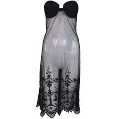 Vintage 1980
s Jean Paul Gaultier Bra Sheer Black Mesh Monogram Babydoll Dress