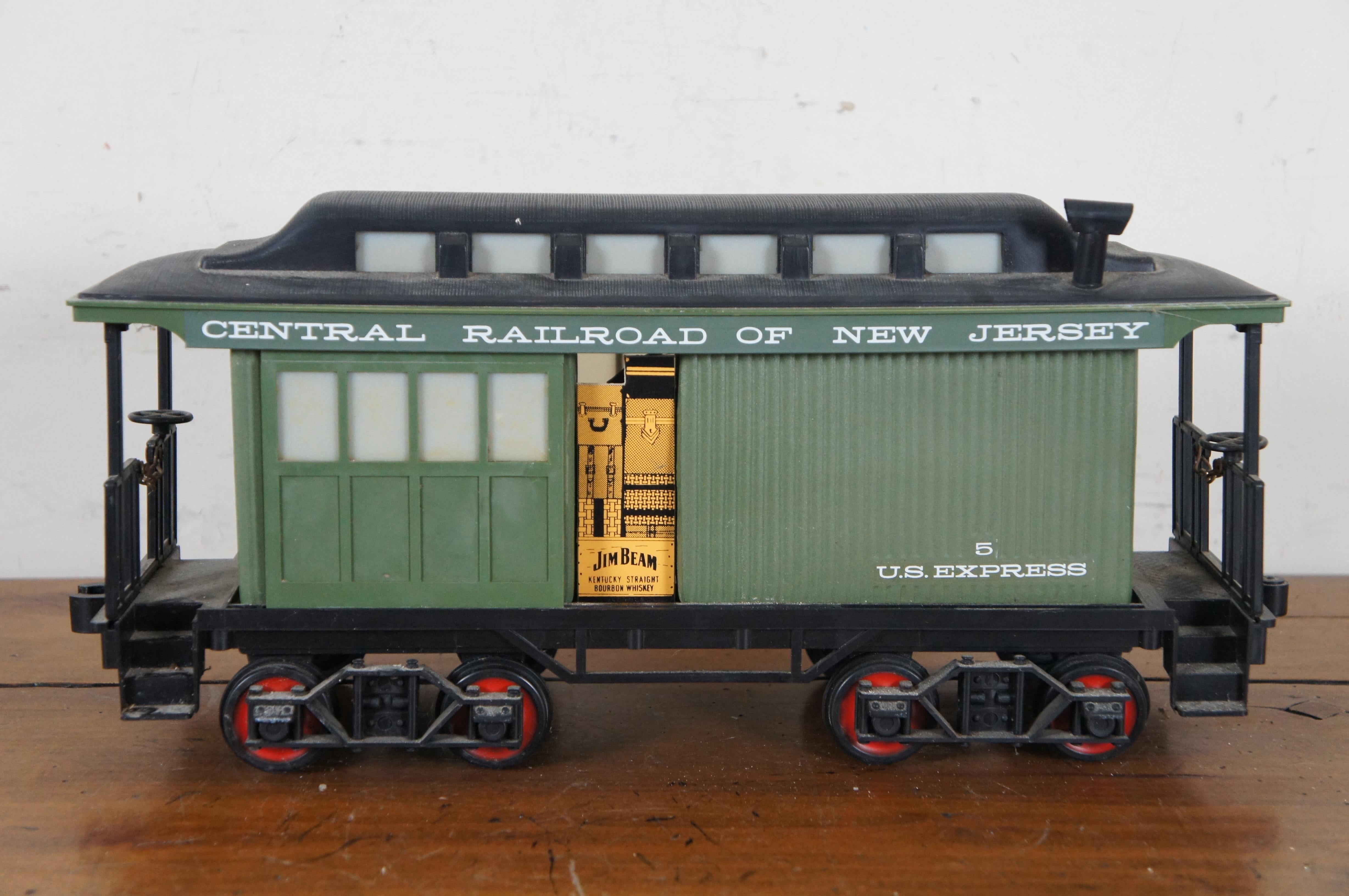 Metal Vintage 1980s Jim Beam Whiskey Bottle Decanter Train Bar Display Set