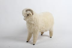 Vintage 1980s Joel Donahoe "Lamkin" Life-Size Sheep-Ram Sculpture Bench Ottoman