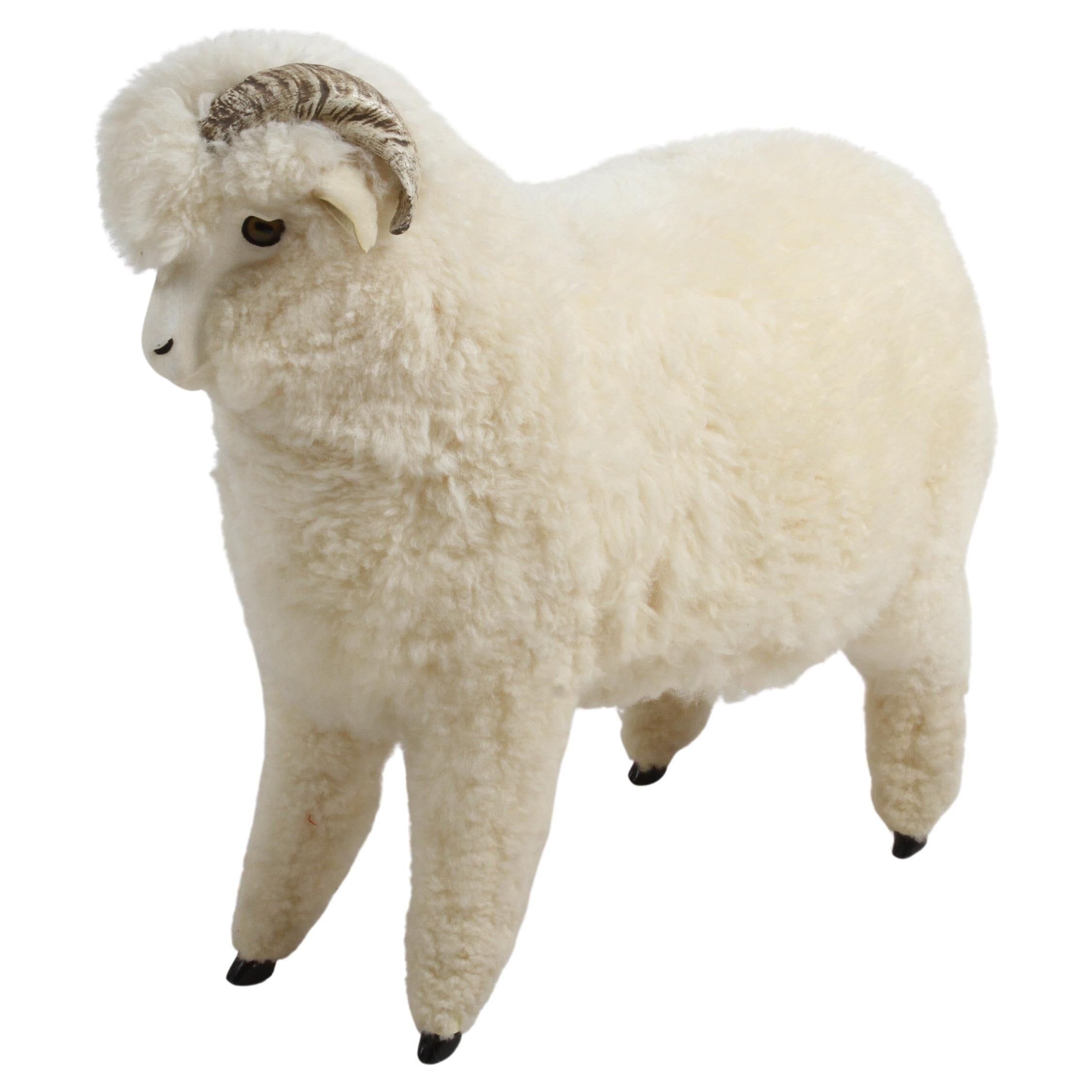 Vintage 1980s Joel Donahoe "Lamkin" Life-Size Sheep-Ram Sculpture Bench Ottoman For Sale
