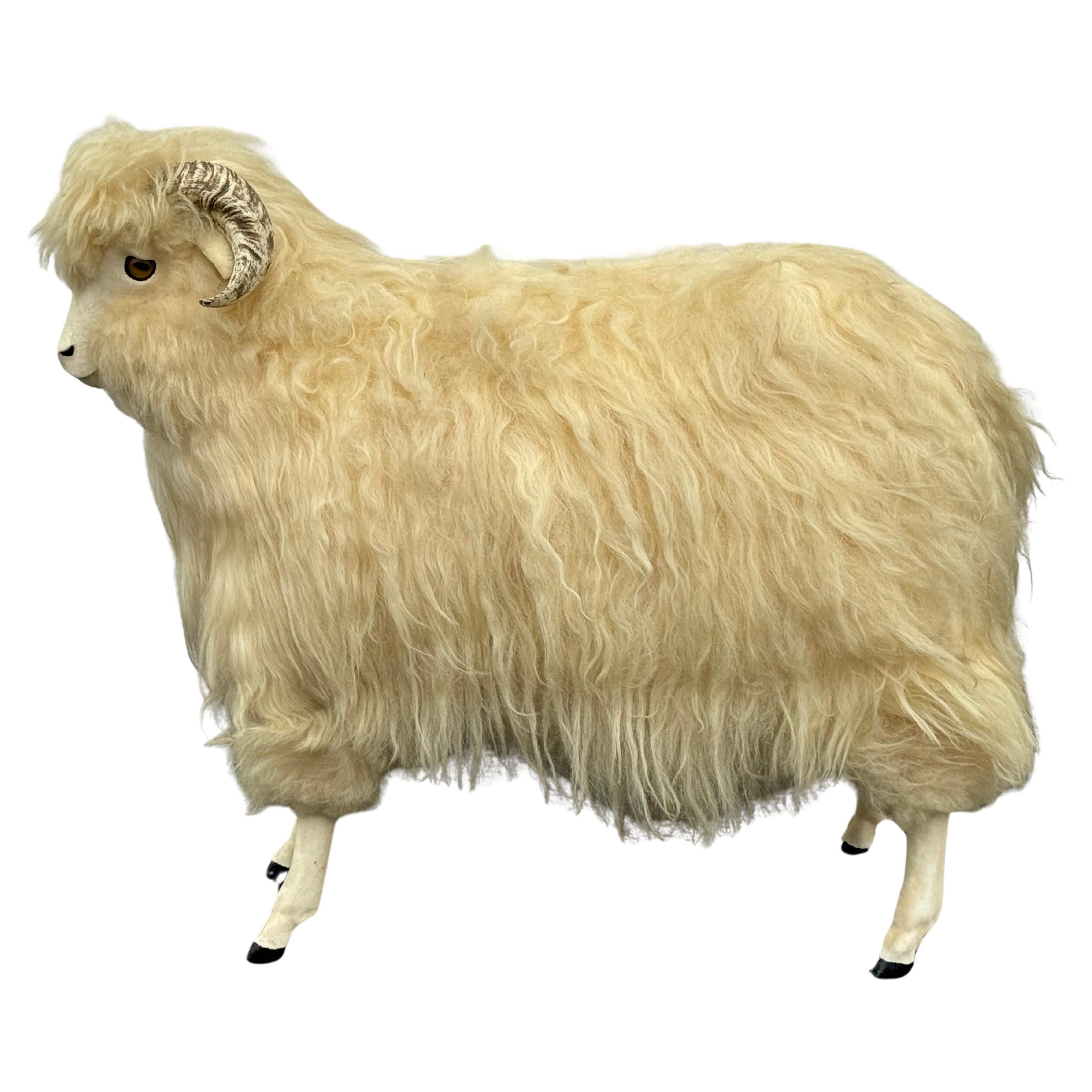 Vintage 1980s Joel Donahoe "Lamkin" Life-Size Sheep-Ram Sculpture Bench Ottoman
