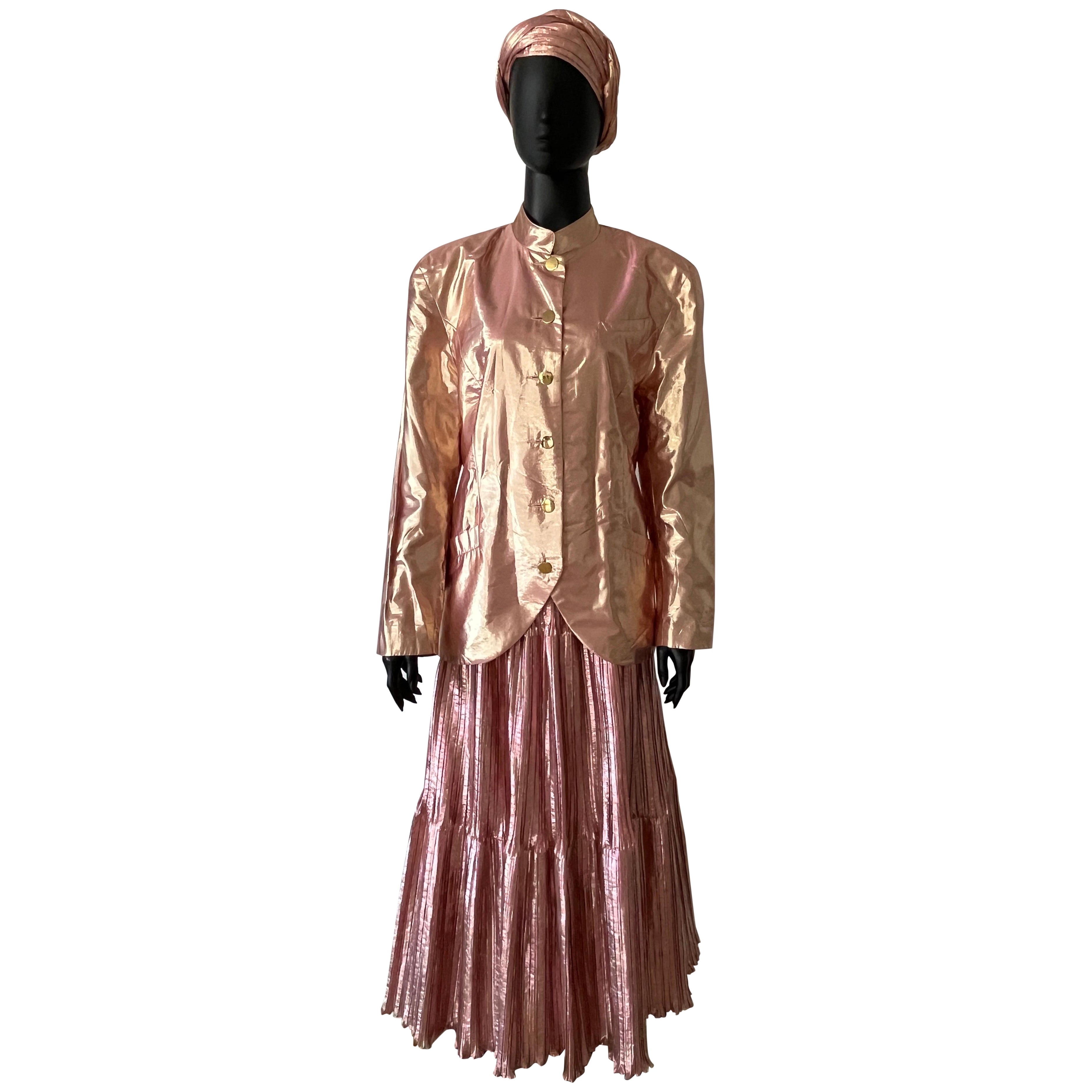 Abito con gonna a pieghe plissé vintage anni '80 John Cavill Australia con cintura in vendita
