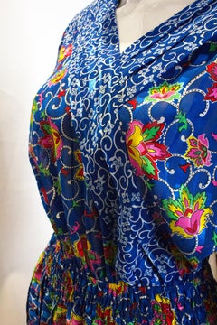 Vintage 1980s Kanga Collection Blue Floral Dress