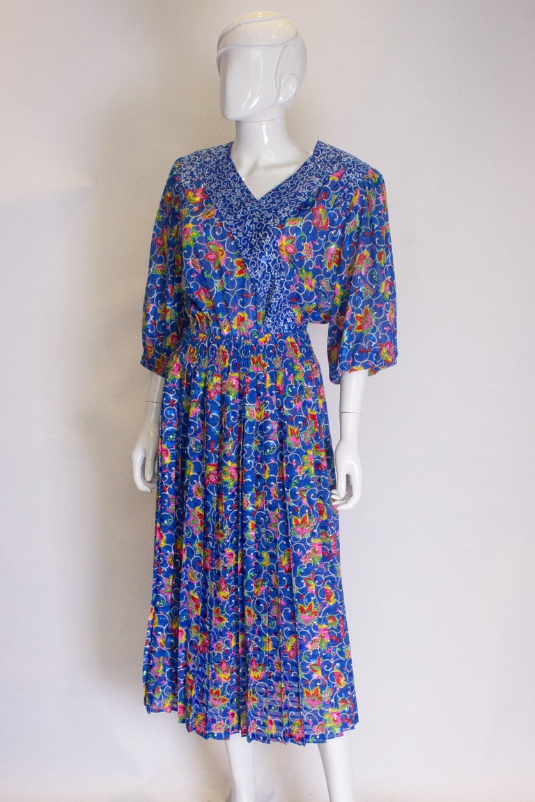 Vintage 1980s Kanga Collection Blue Floral Dress For Sale At 1stdibs