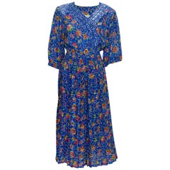Vintage Años 80 Colección Kanga Vestido Floral Azul
