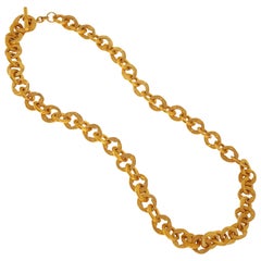 Vintage 1980s Karl Lagerfeld Chunky Gilded Logo Chain Necklace, Signed