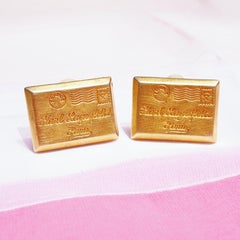 Vintage 1980s Karl Lagerfeld Gilded Postcard Statement Earrings, Signed