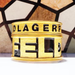 Vintage 1980s Karl Lagerfeld Gilt & Enamel "LAGERFELD" Statement Bangle Bracelet