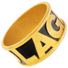 Used 1980s Karl Lagerfeld Gilt & Enamel "LAGERFELD" Statement Bangle Bracelet