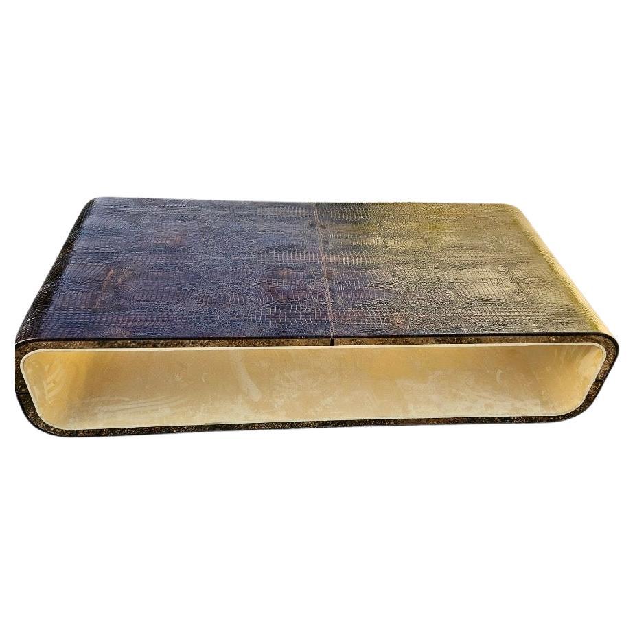 American Vintage 1980s Karl Springer-Style Crocodile Leather Coffee Table