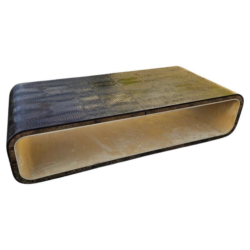 Vintage 1980s Karl Springer-Style Crocodile Leather Coffee Table In Good Condition In West Palm Beach, US
