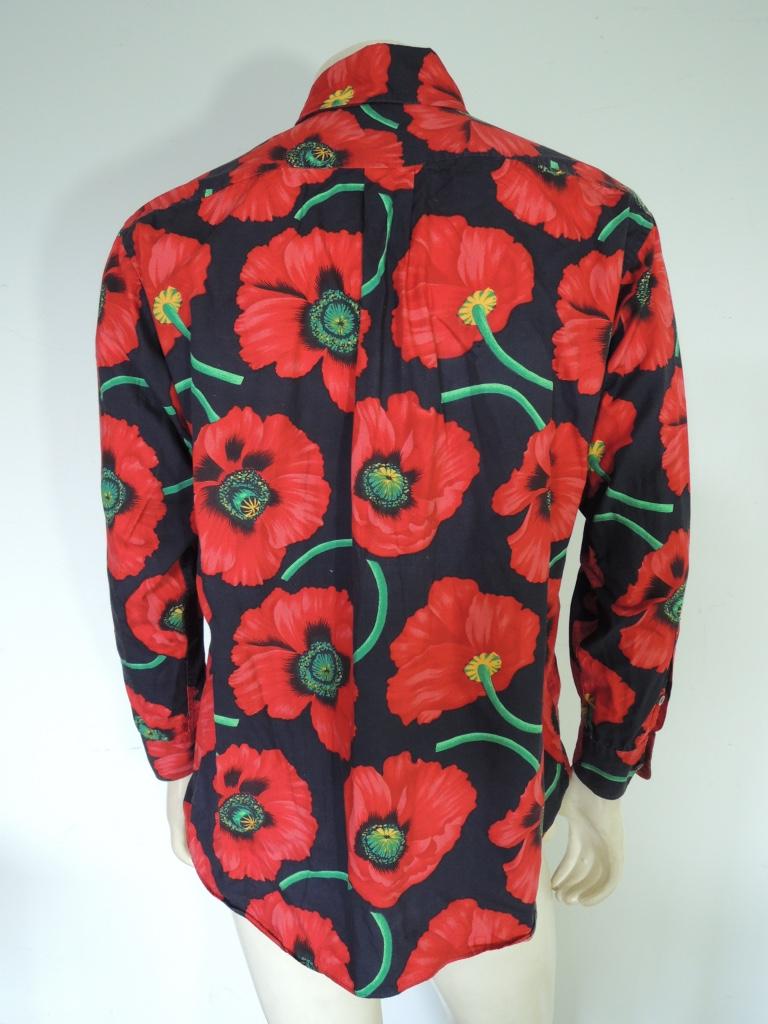 Camisa jersey vintage KENZO de algodón con estampado floral de amapolas de los años 80 en Bueno Estado en Oakland, CA