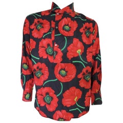 Vintage 1980s KENZO Cotton Poppy Floral Print Pullover Shirt
