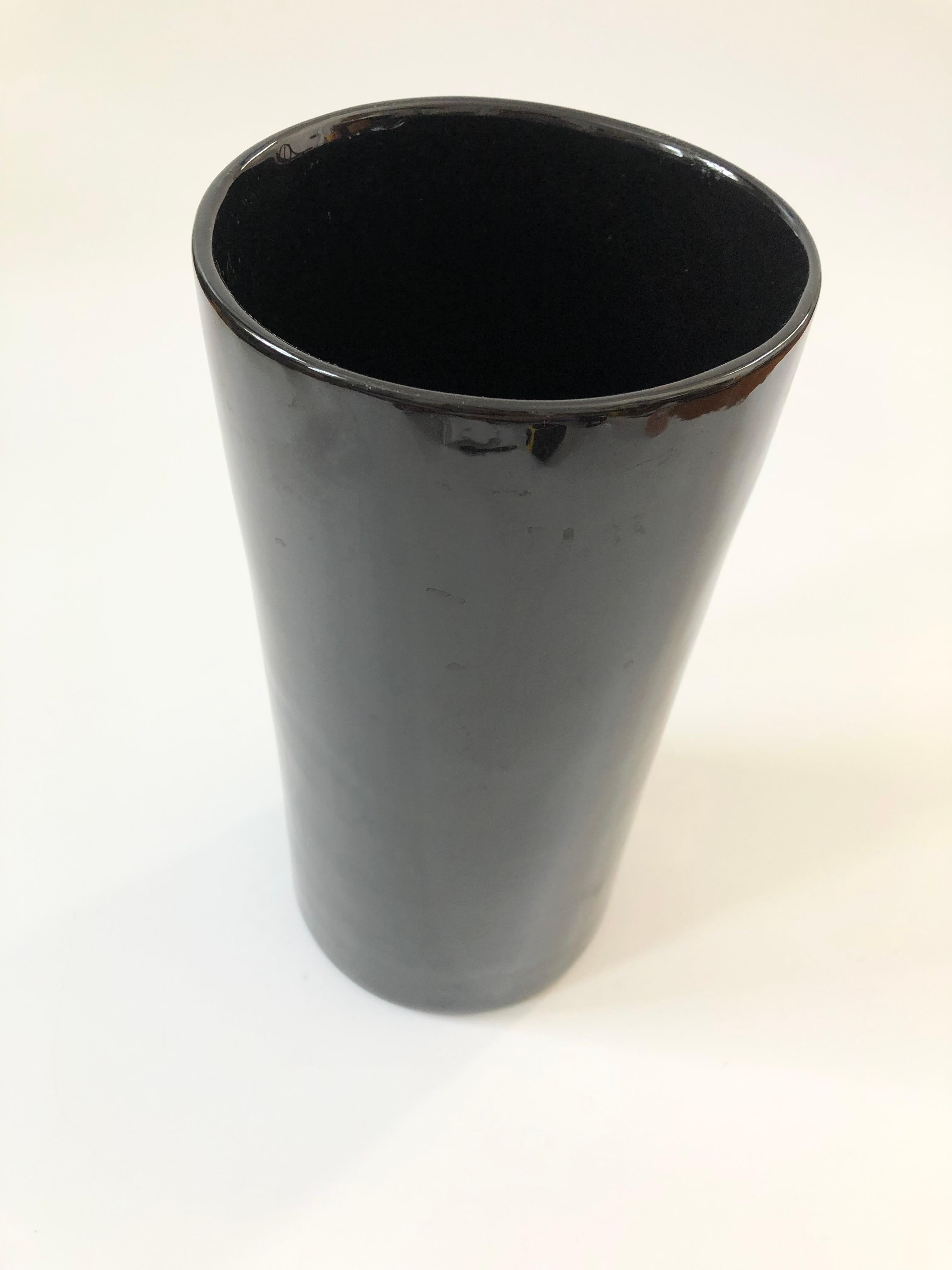Post-Modern Vintage 1980s Large Black Ceramic Cylinder Vase
