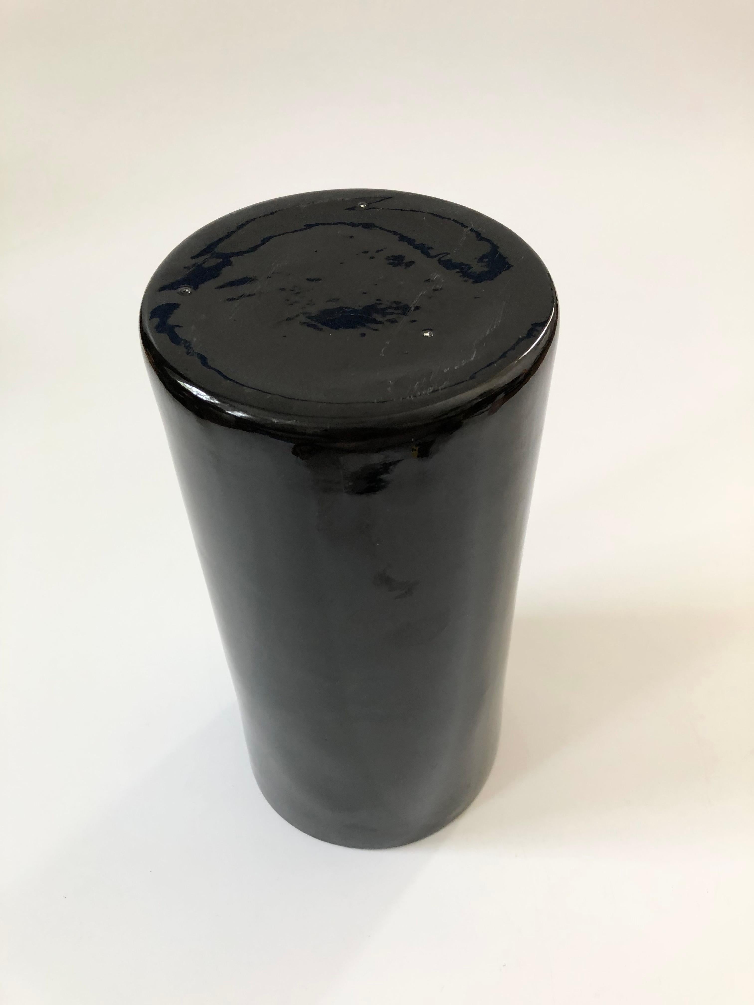 20th Century Vintage 1980s Large Black Ceramic Cylinder Vase