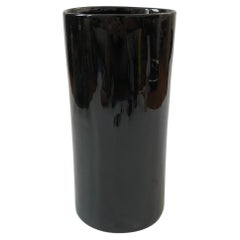 Vintage 1980s Large Black Ceramic Cylinder Vase