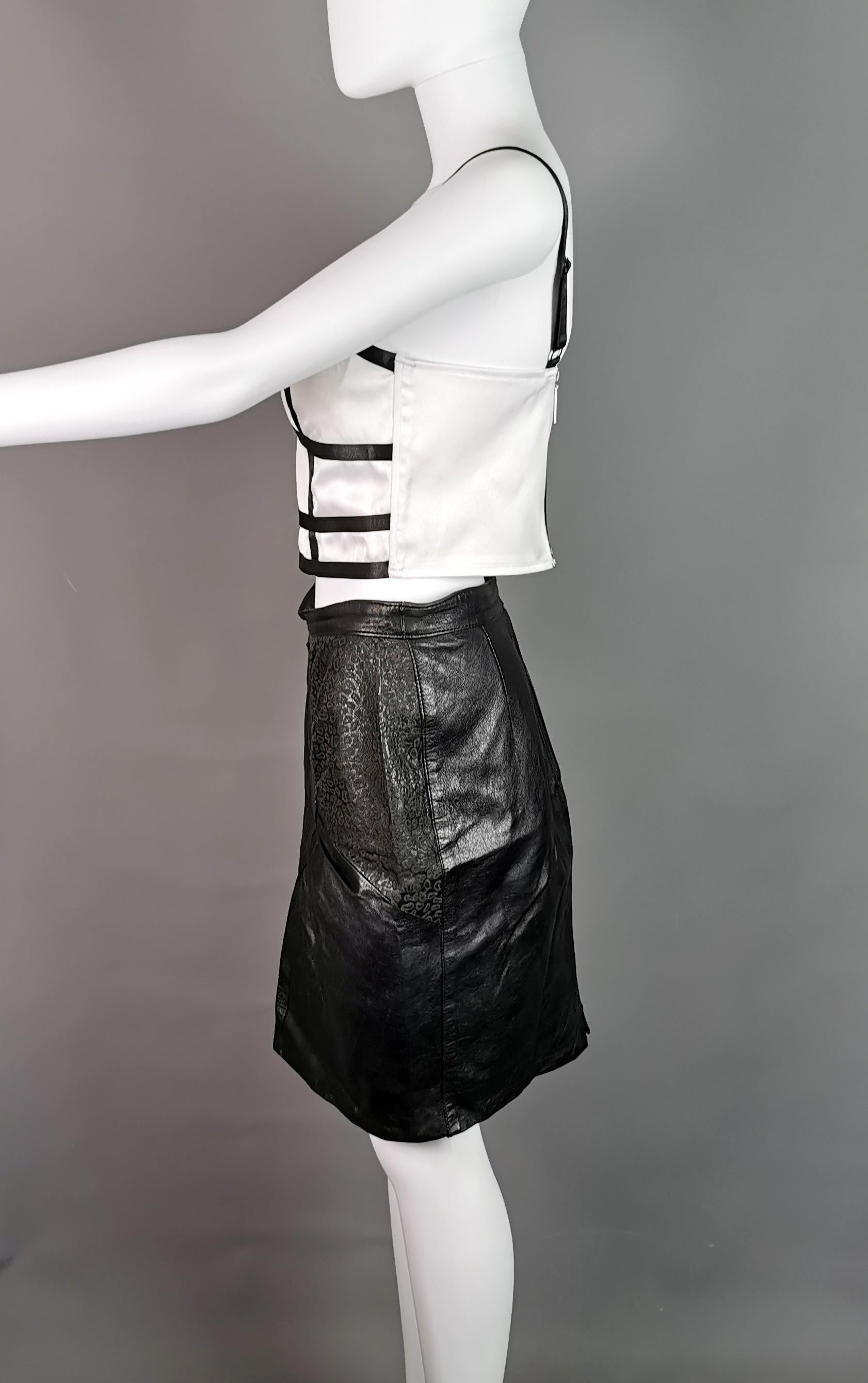 Black Vintage 1980s leather mini skirt, animal print  For Sale