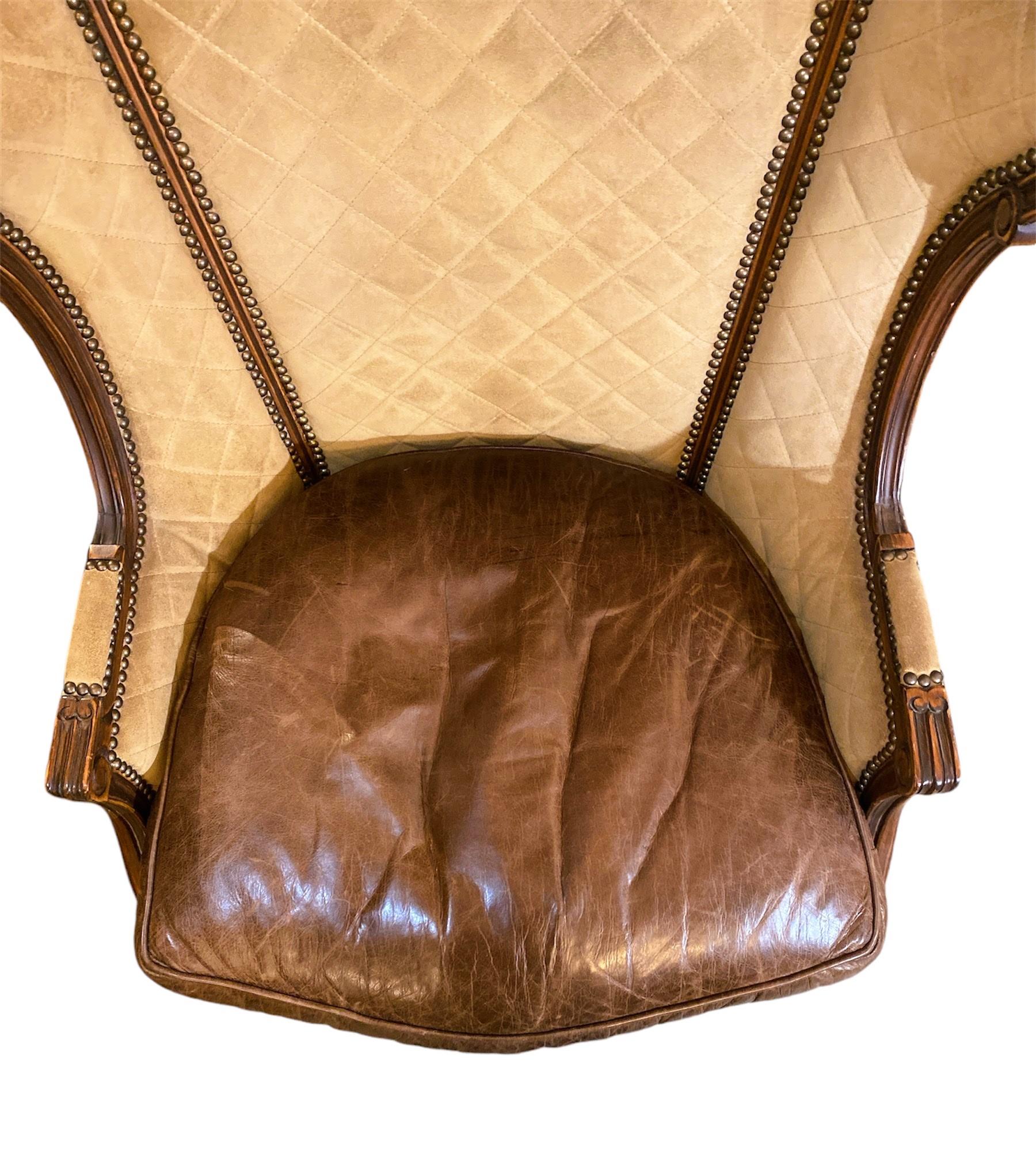 Late 20th Century Vintage 1980's Leather & Swede Balloon Style Studded Chair