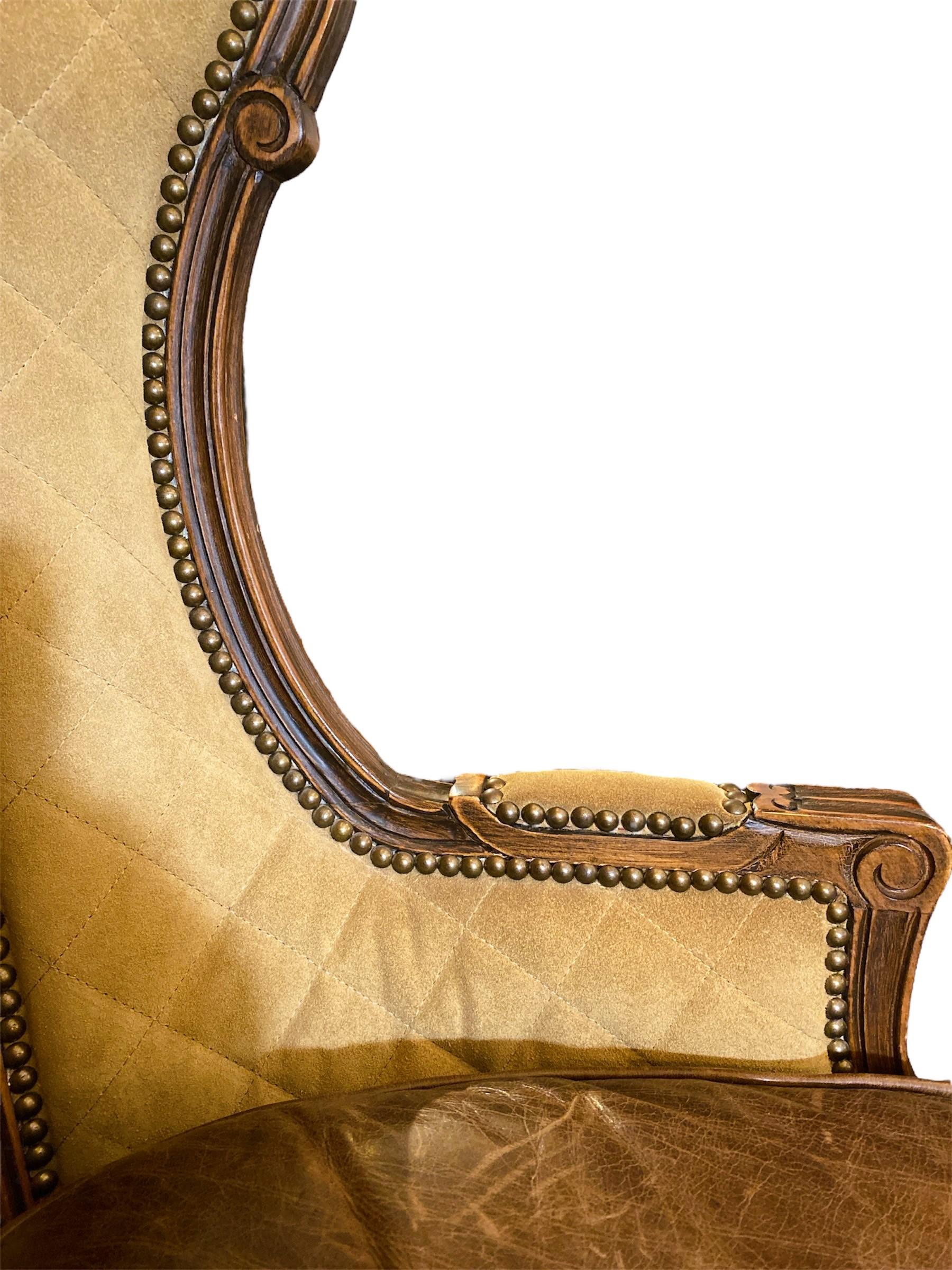 Vintage 1980's Leather & Swede Balloon Style Studded Chair 1