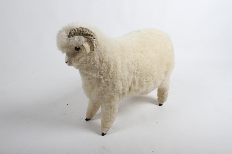 Vintage 1980s Life-Size Sheep Sculpture Ottoman or Footstool by Joel Donahoe For Sale 13